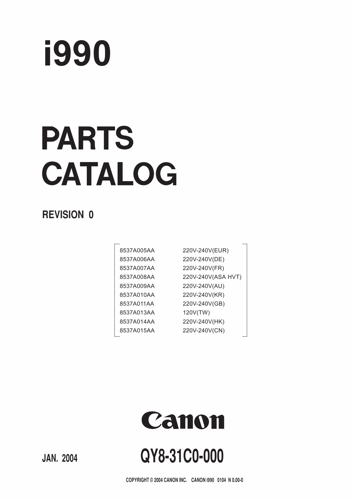 Canon PIXUS i990 Parts Catalog Manual-1